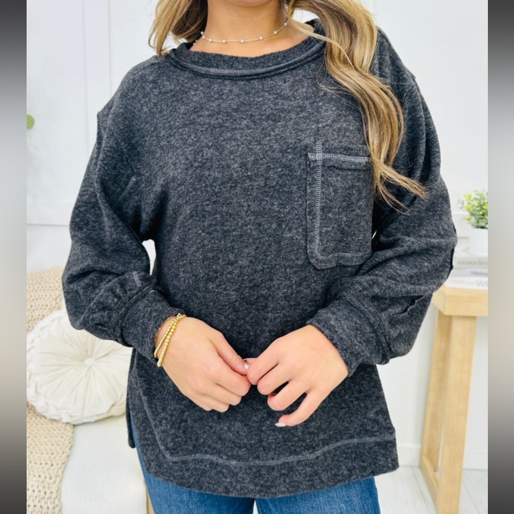 Zenana Outfitters Dark Gray Fleece Top
